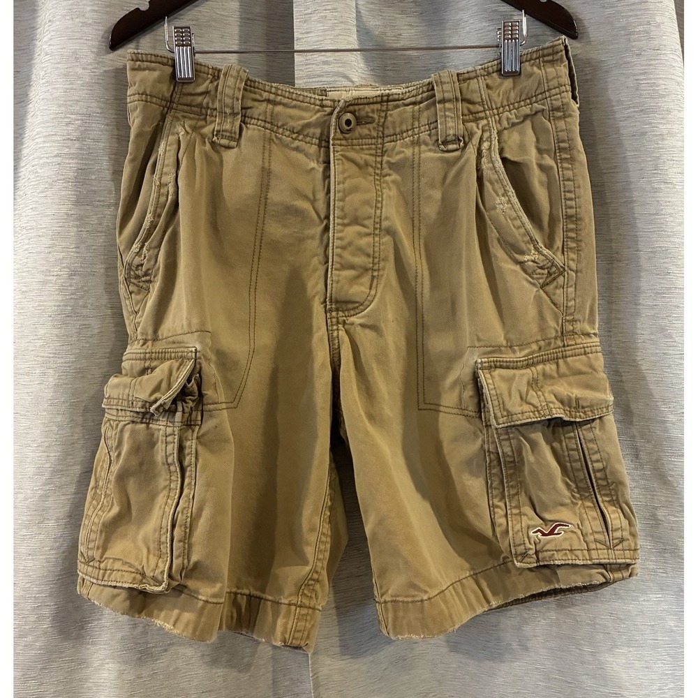 Hollister Y2K Cargo Shorts Mens‎ 30 Beige Baggy Khaki Button Fly Canvas Pockets
